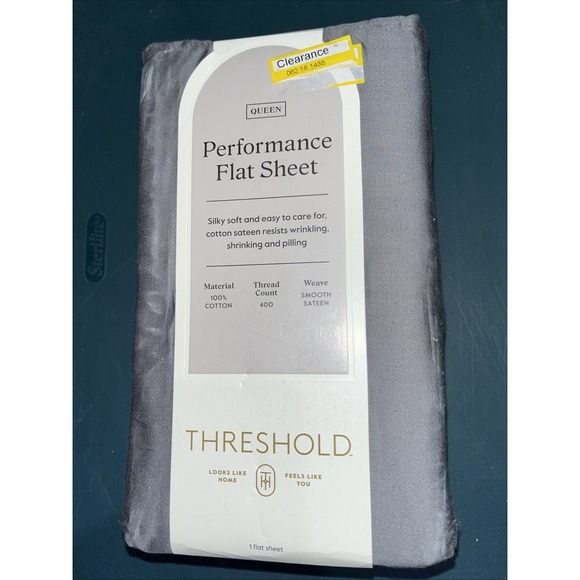 Threshold 400 Thread Count Performance Flat Sheet Dark Gray Queen* - Picture 1 of 3
